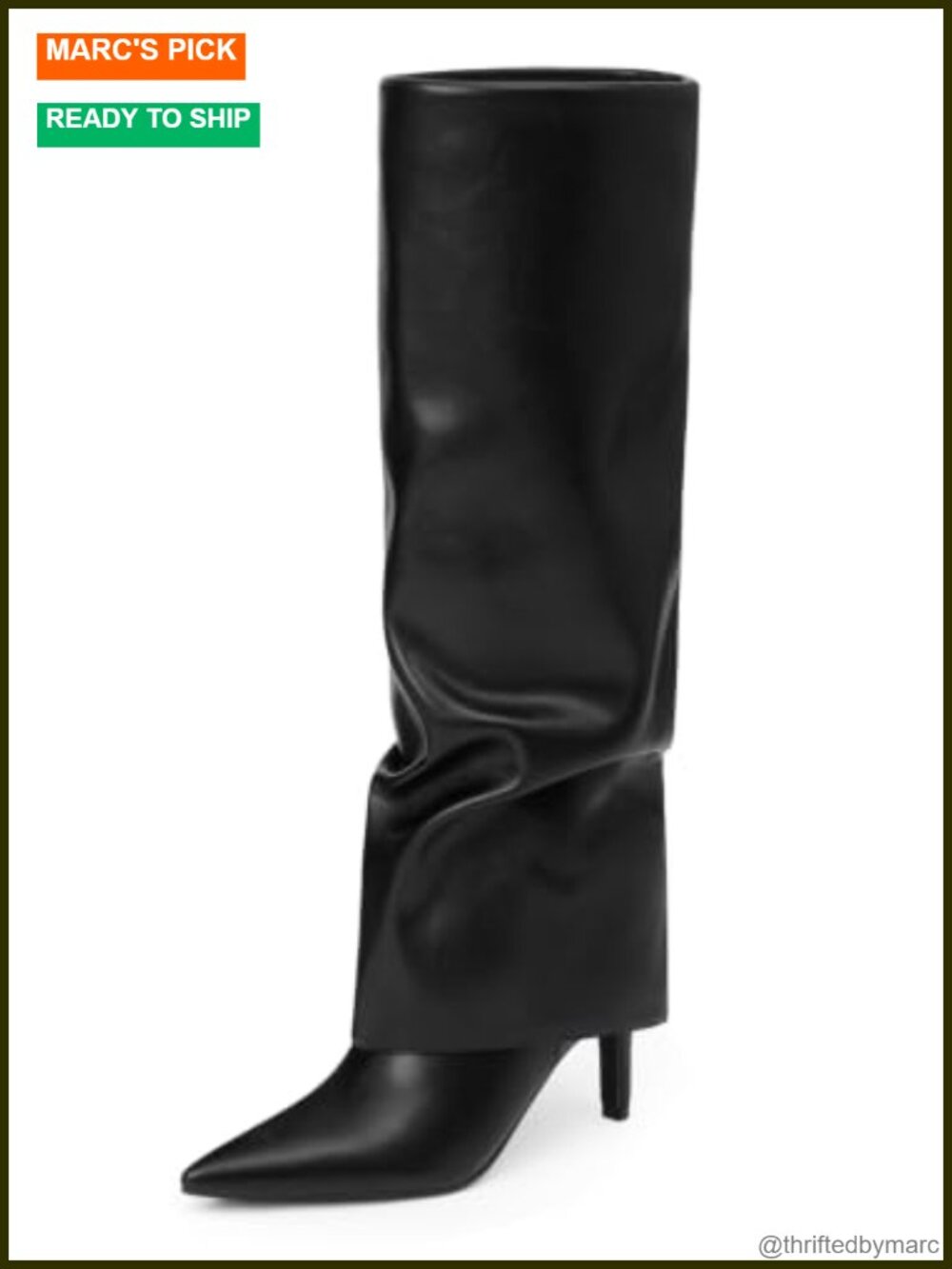 Slouchy Knee High Boots Pointed Toe Kitten Heel Hidden Zipper Faux Leather